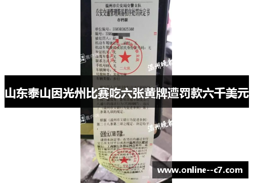 山东泰山因光州比赛吃六张黄牌遭罚款六千美元