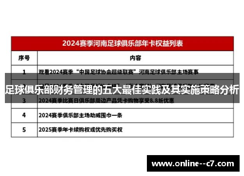 足球俱乐部财务管理的五大最佳实践及其实施策略分析 足球俱乐部财务管理的五大最佳实践及其实施策略分析